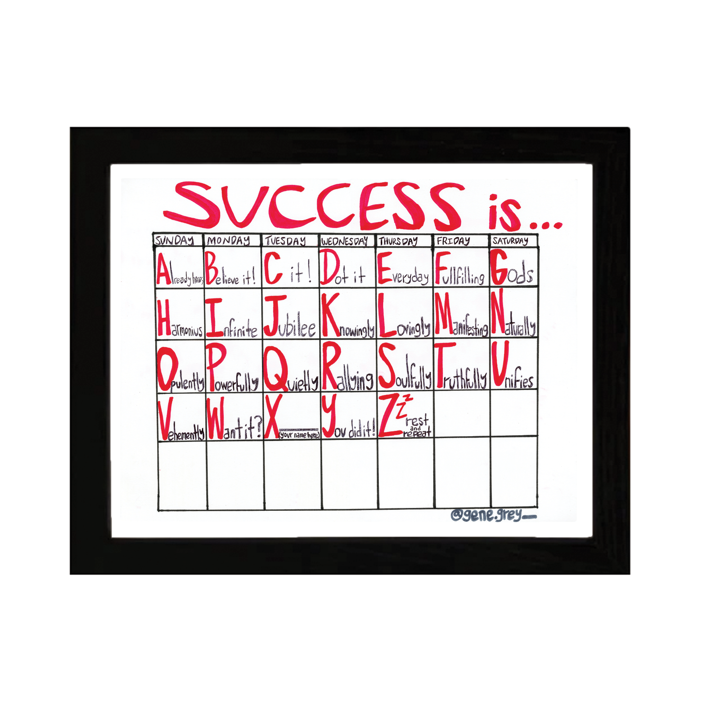 SUCCESS CALENDAR 10 x 13 FRAME BLACK