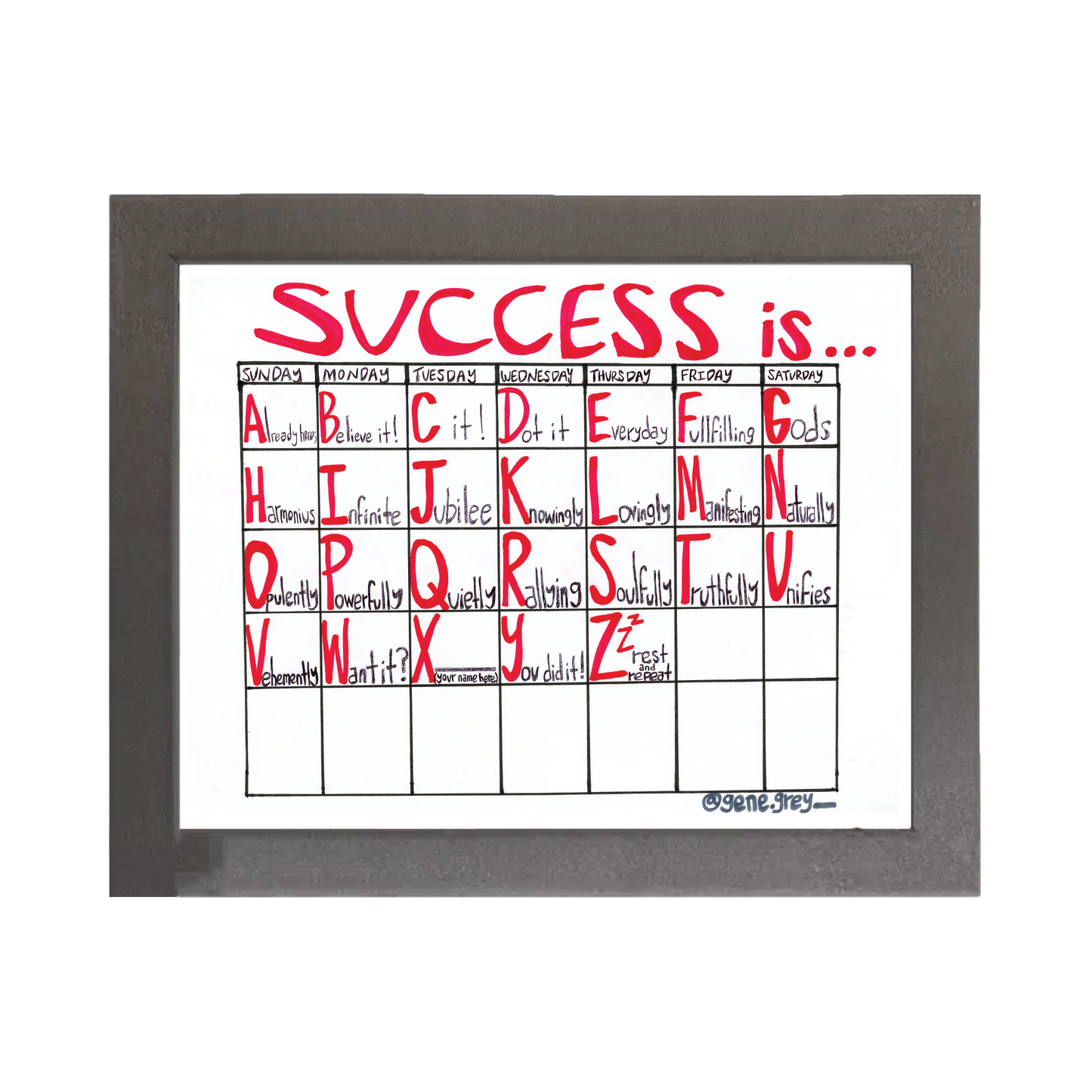 SUCCESS CALENDAR 10 x 13 FRAME (GREY)