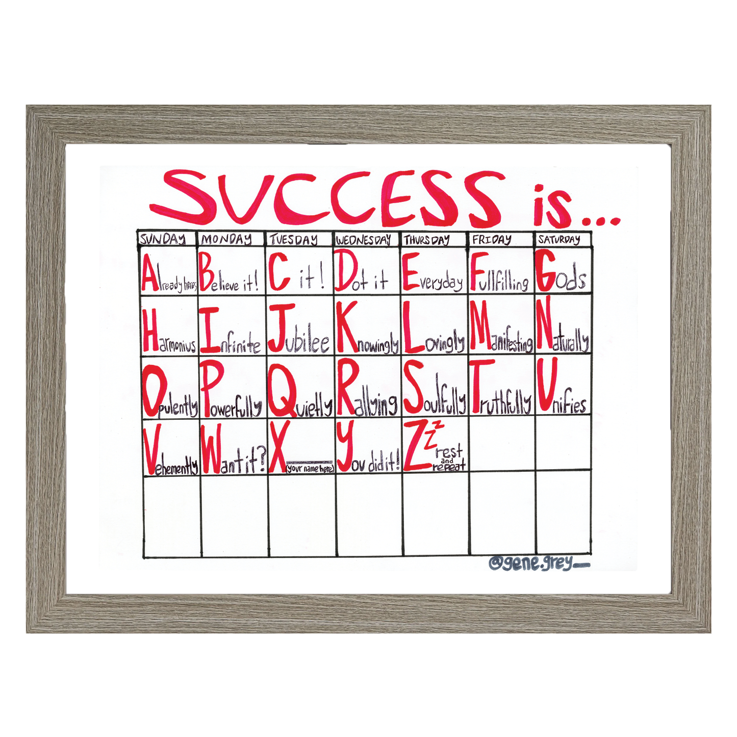 SUCCESS CALENDAR 18 x 24 FRAME (Grey Wood Grain)