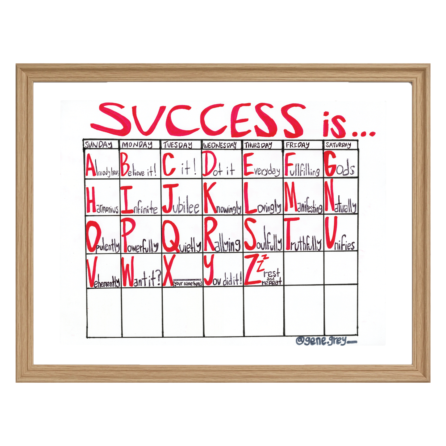SUCCESS CALENDAR 18 x 24 FRAME (Light Wood Grain)