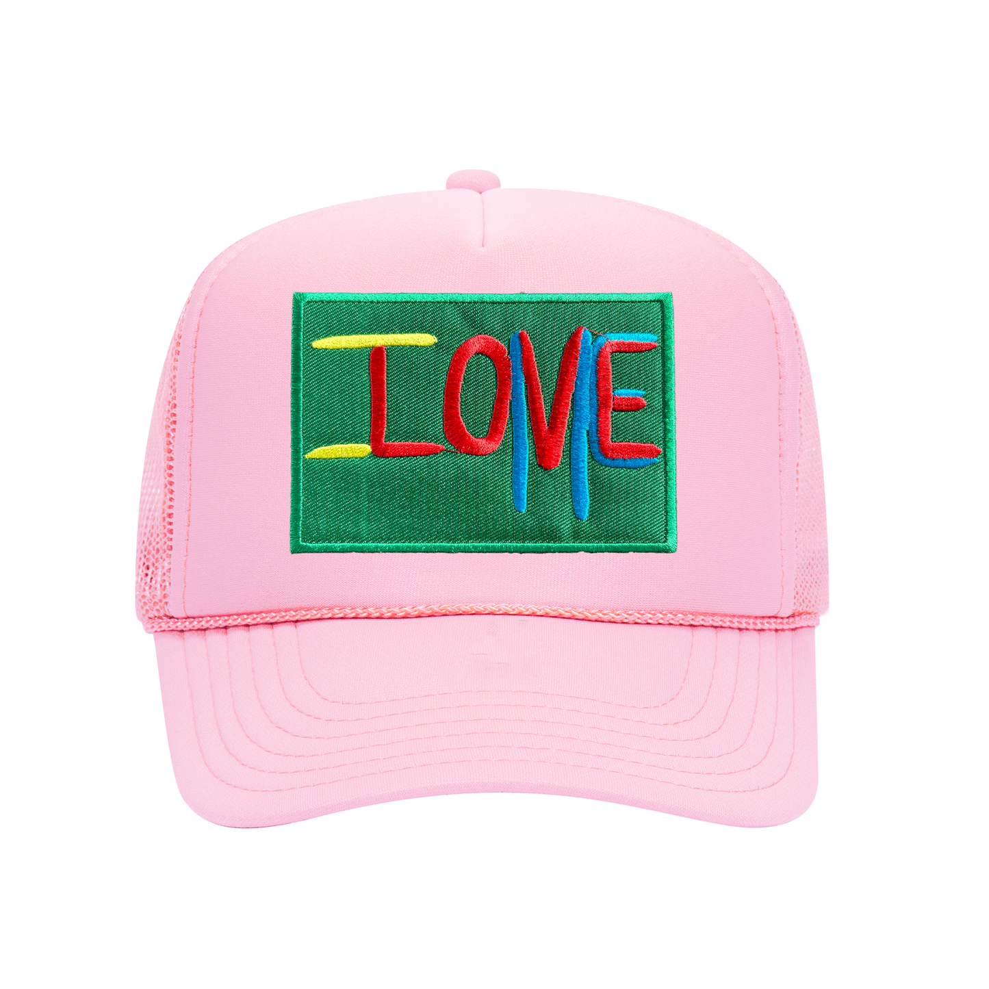 ILOVEME TRUCKER HAT GREEN PATCH (PINK)