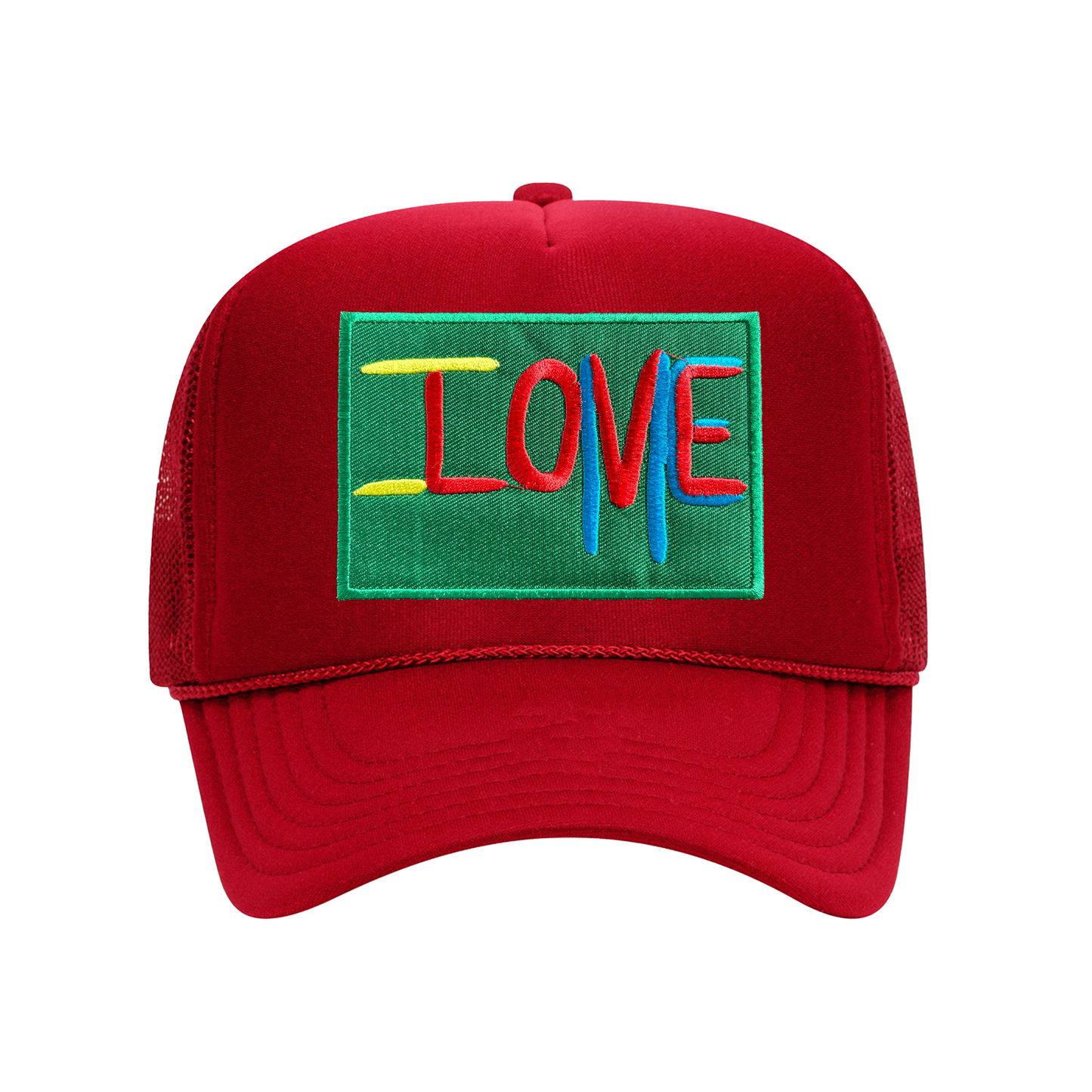 ILOVEME TRUCKER HAT GREEN PATCH (RED)