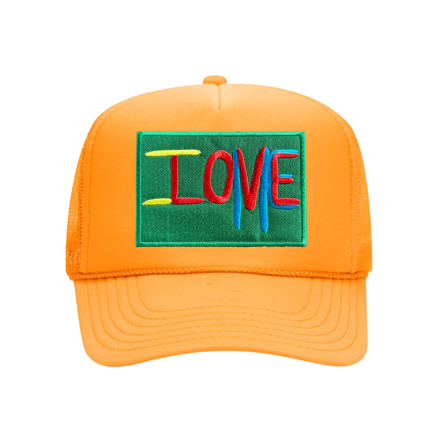 ILOVEME TRUCKER HAT GREEN PATCH (YELLOW ORANGE)