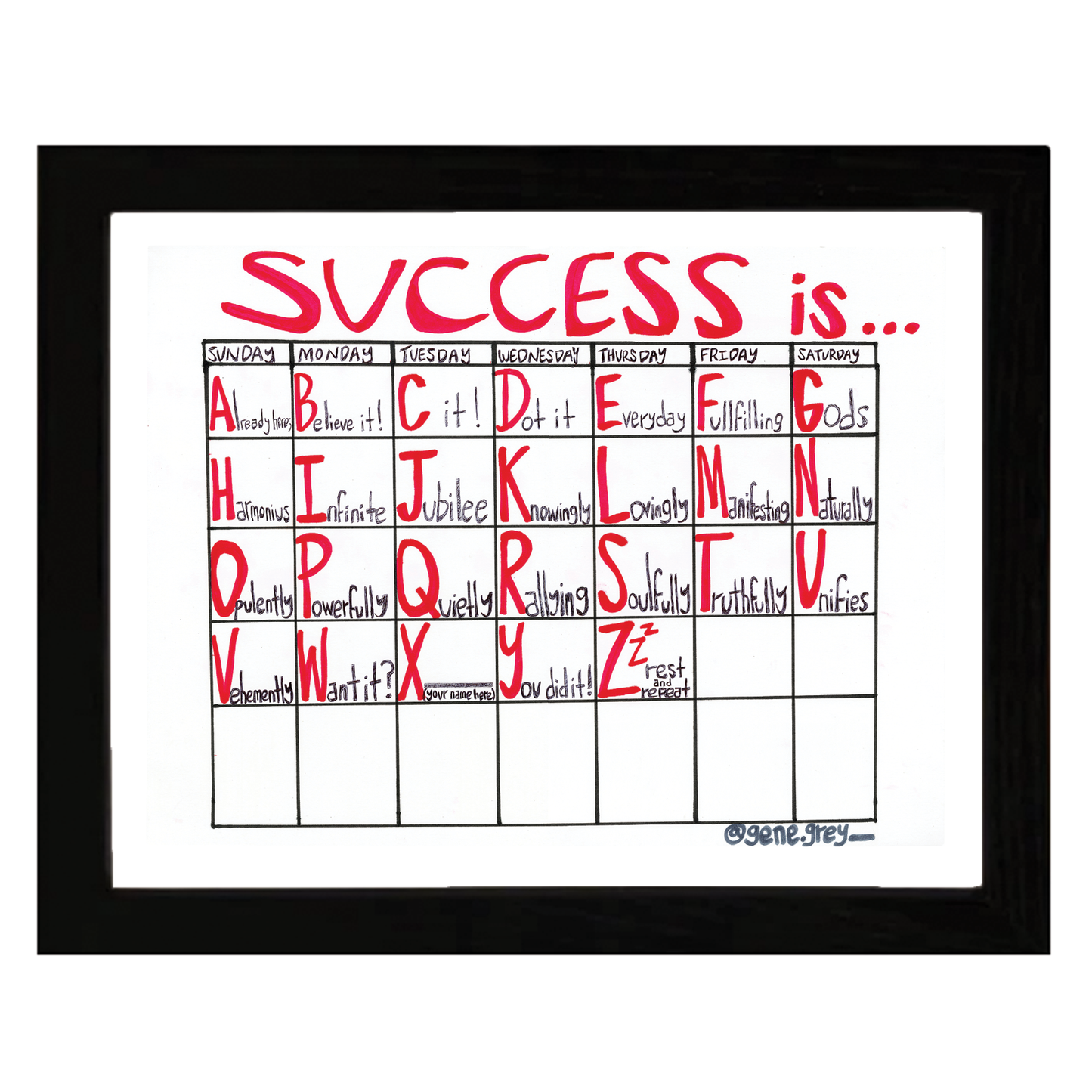 SUCCESS CALENDAR 18 x 24 FRAME (BLACK)