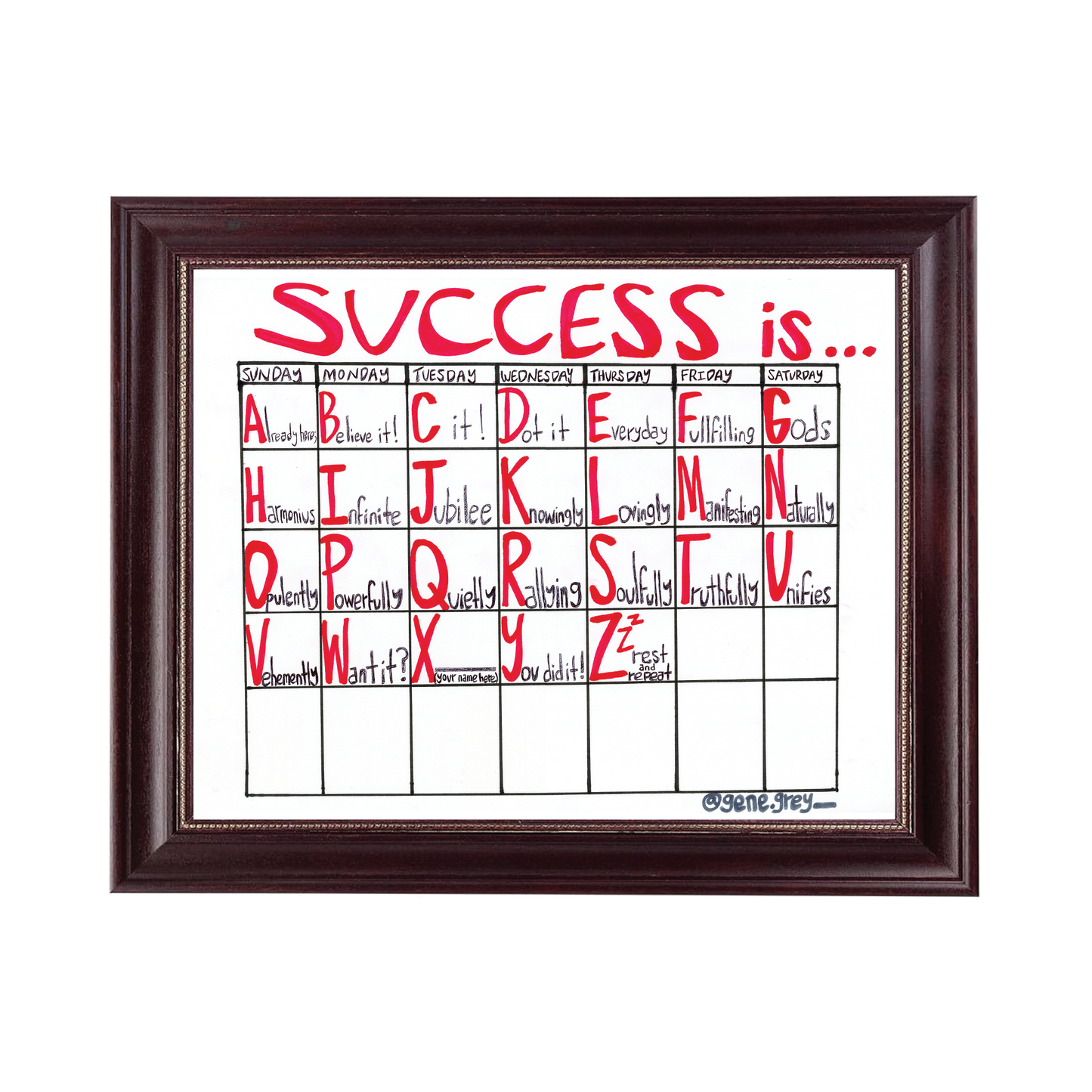 SUCCESS CALENDAR 10 x 13 FRAME (CHERRY WOOD)